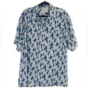 Columbia Linen Blend Shirt Mens XL Blue Leaf Print S/S Button Up Casual